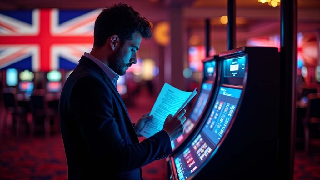 A UK player checking documents beside a casino login terminal